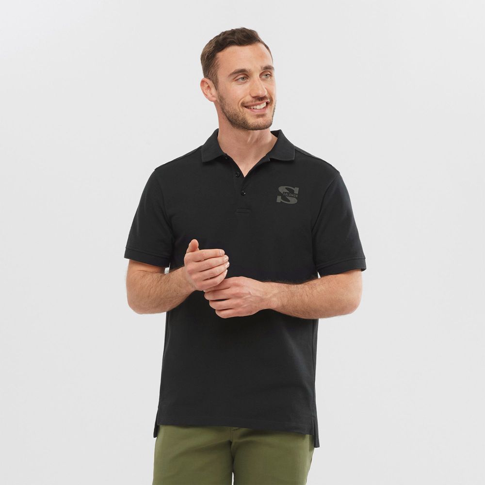 Salomon Singapore Mens T-shirts - OUTLIFE SS POLO M Black | 32167-XSCJ